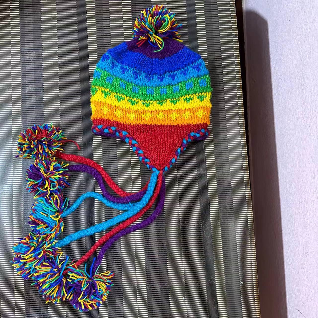 Wholesale Wool Warm Rainbow Plus Velvet Thick Earmuffs Beanie