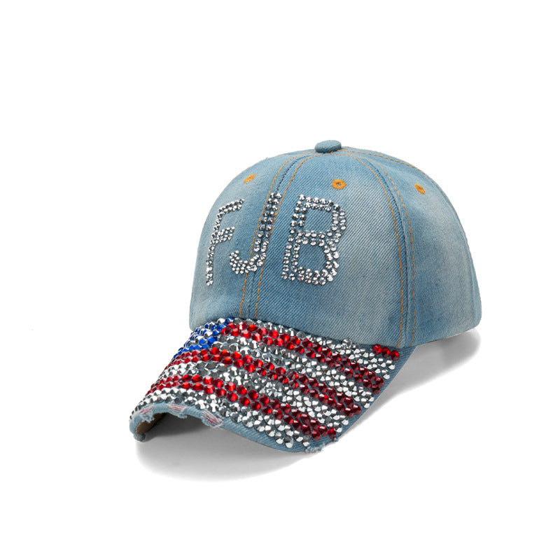 Wholesale New Baseball Cap Flag Denim Diamond-encrusted Election Event Cap Sunshade Sunscreen Cap Tide Cap