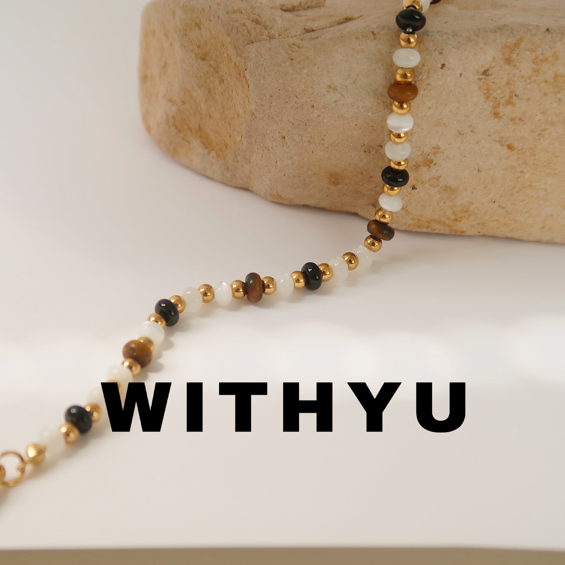 Wholesale Natural Stone Crystal Black and White Color Beaded Titanium Steel Necklace