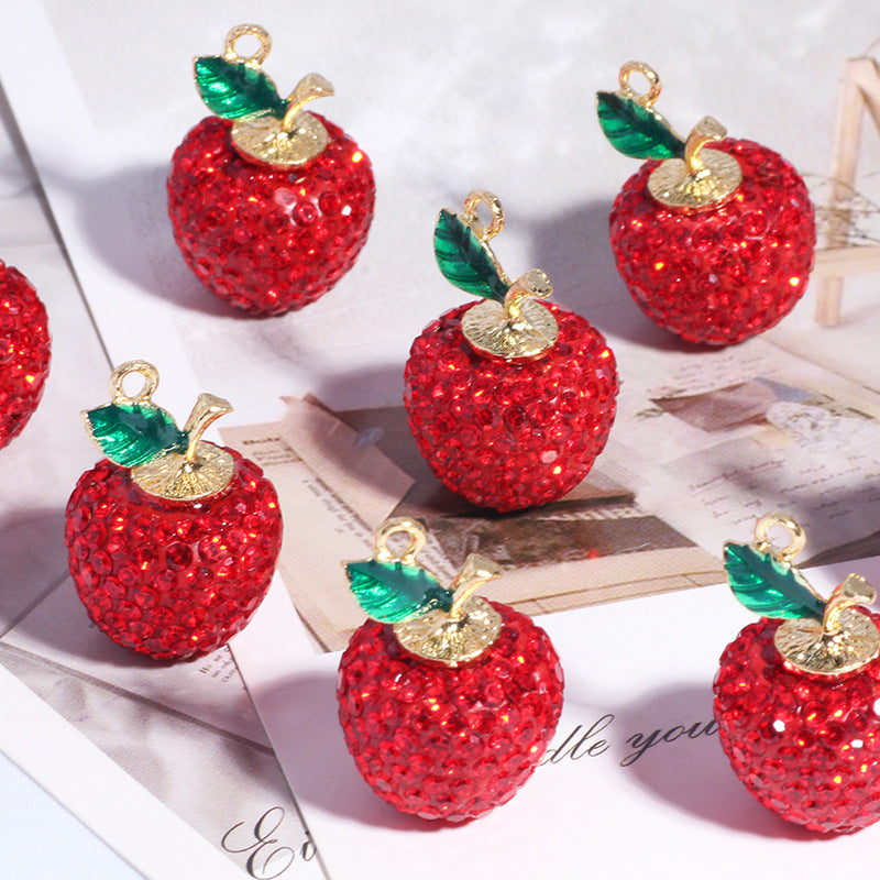 Wholesale 6PCS/Pack Full diamond cherry apple soft clay diamond ball straight hole beads wholesale DIY mobile phone key chain necklace bag chain accessories