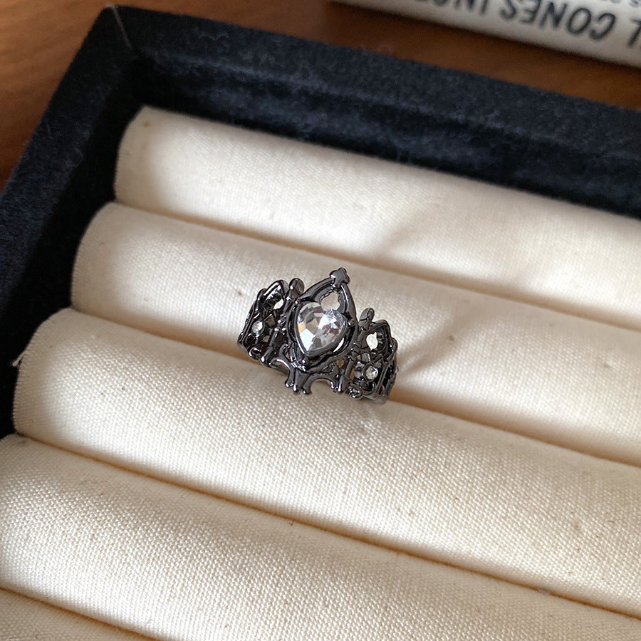 Wholesale Diamond Hollow Heart Crown Gothic Style Open Ring