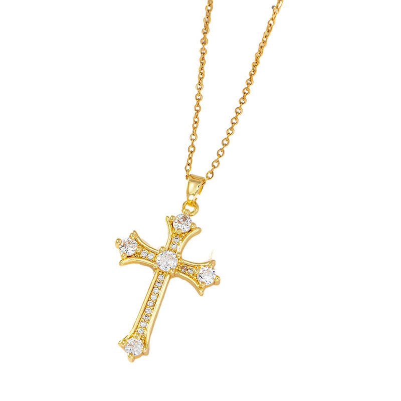 Wholesale Gilded Cross Geometry Zircon Vintage Pearl Necklace