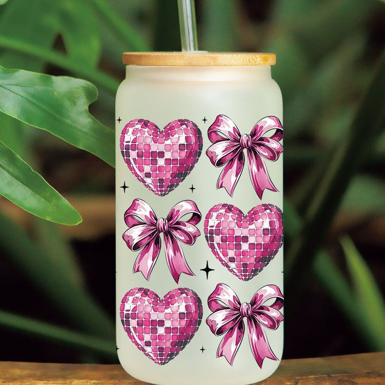 Wholesale Pink Cartoon Heart Valentine' s Day 16oz Cup UV DTF Wraps