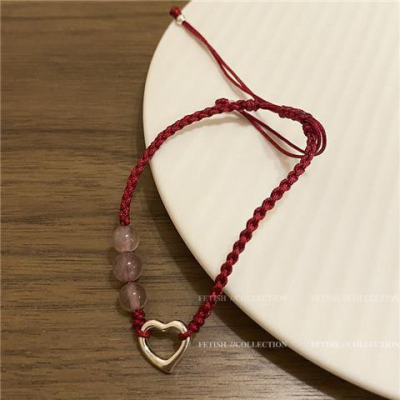 Wholesale Strawberry Love Red Rope Weaving Valentine' s Day Bracelet