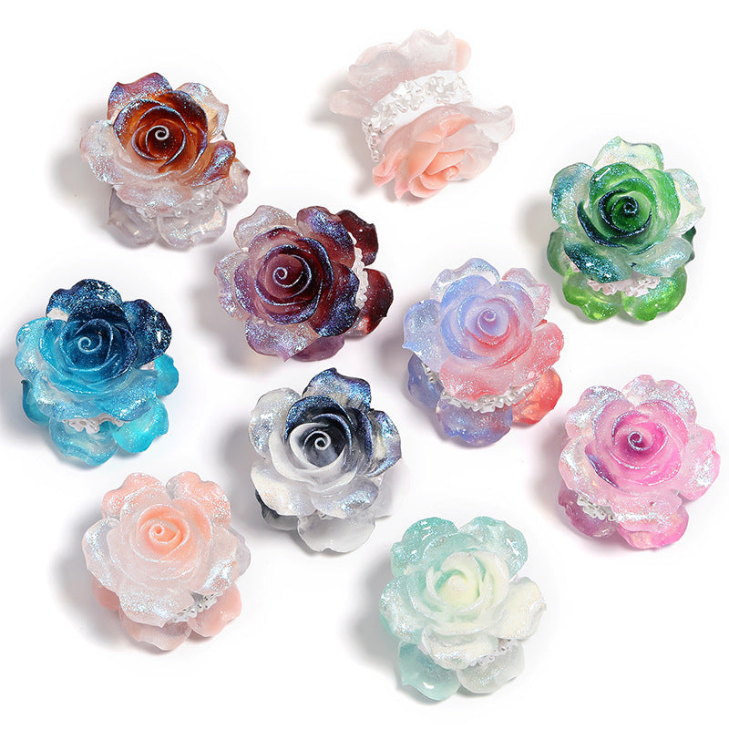 Wholesale10pcs Heavy Double-sided Rose Clay Fine Glitter Resin Beads