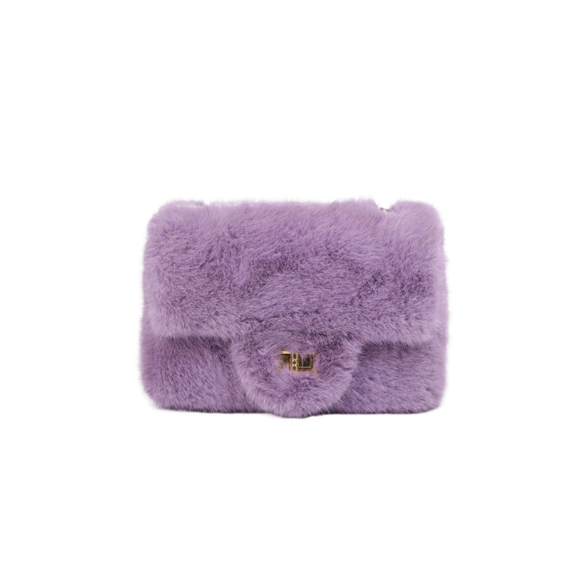 Wholesale Plush Bag Shoulder Crossbody Bag Chain Solid Color Lock Plush Bag