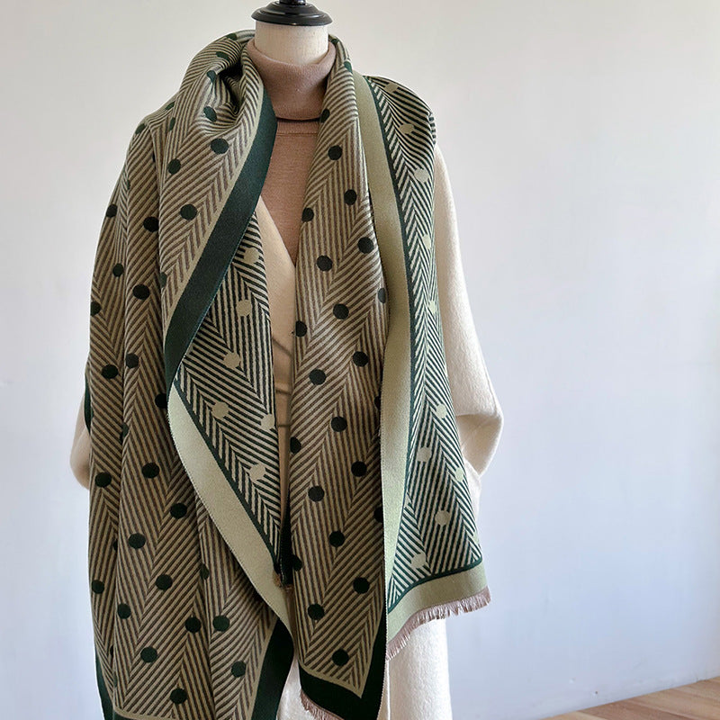 Wholesale Winter Warm Imitation Cashmere Polka Dot Striped Fashion Printed Scarf