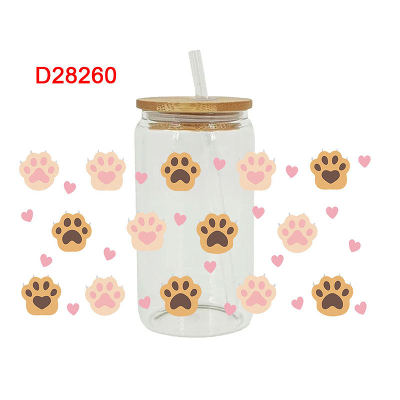 Wholesale Pink Cartoon Kitten Paw 16oz Cup UV DTF Wraps