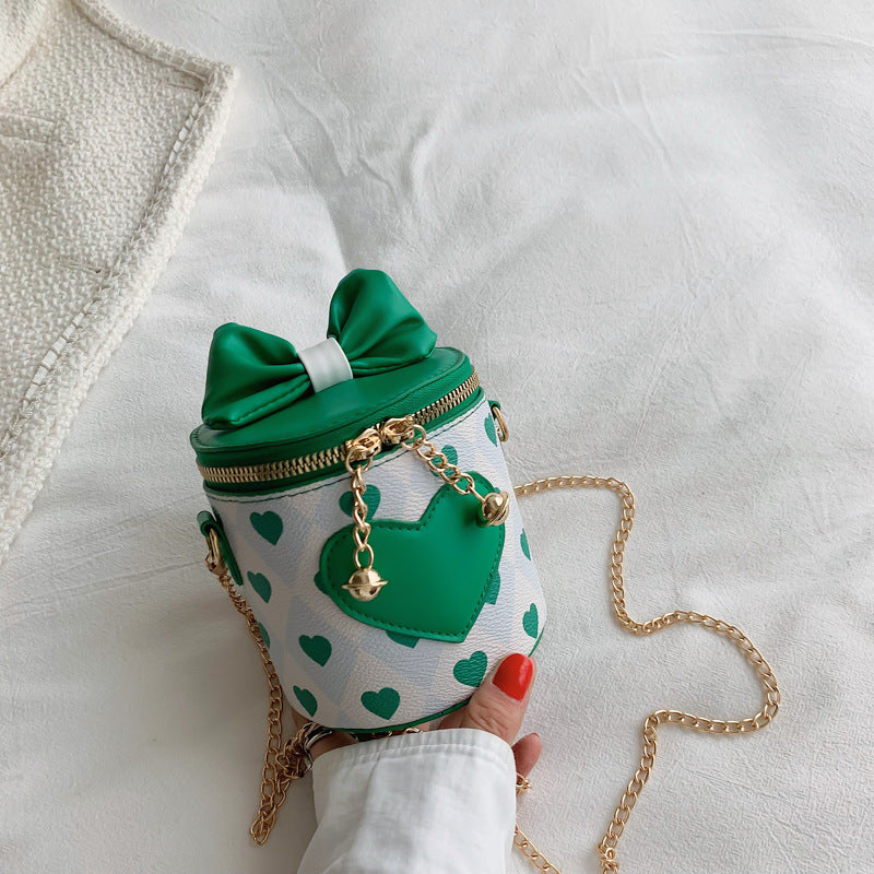 Wholesale PU Heart Bow Knot Cylindrical Kids Messenger Bag