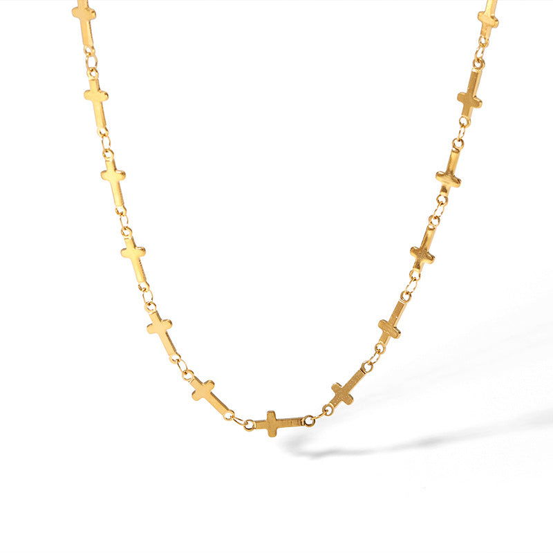 Wholesale 18k Gold Plated Titanium Steel Cross Clavicle Chain  Necklace