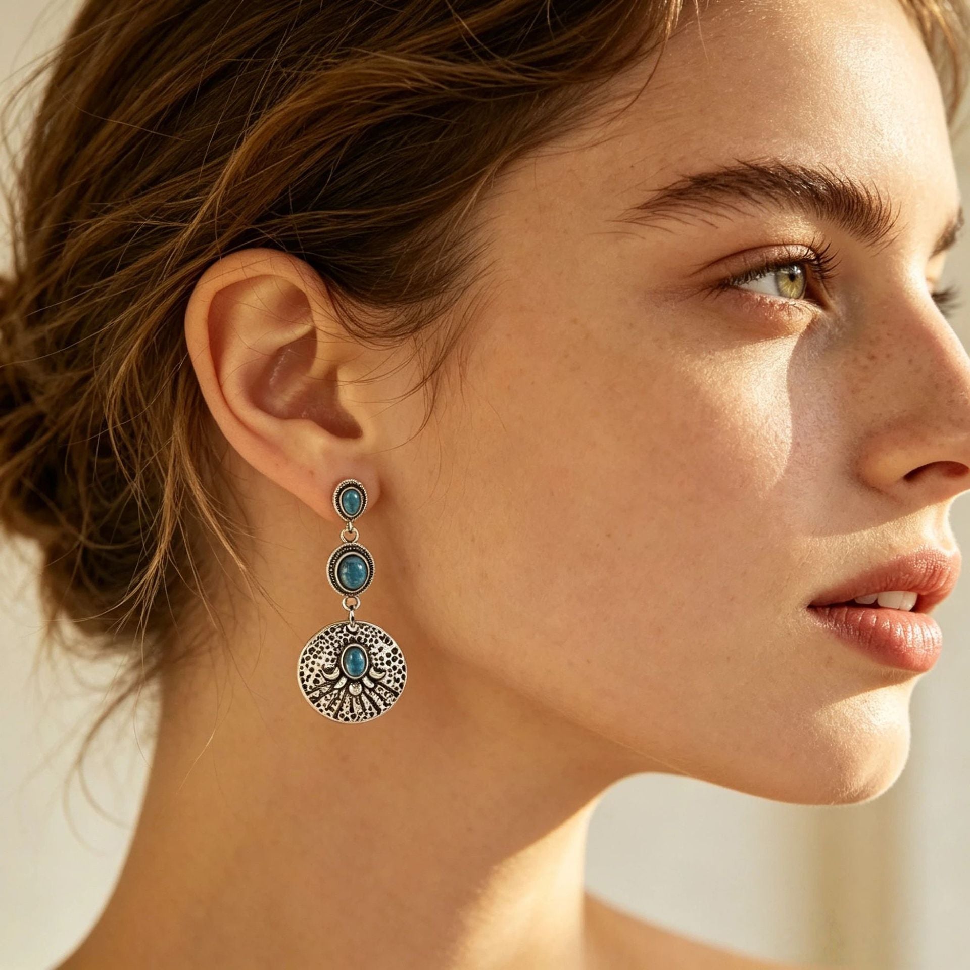 Wholesale Retro Turquoise Cactus Drop Earrings For Women Ethnic Style Distressed Alloy Earrings Party Fashion Jewelry Accessory Gift