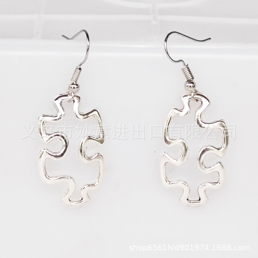 Wholesale 2PCS/Pack Color Puzzle Earrings Alloy Dropping Oil Puzzle Autism Ladies Earrings