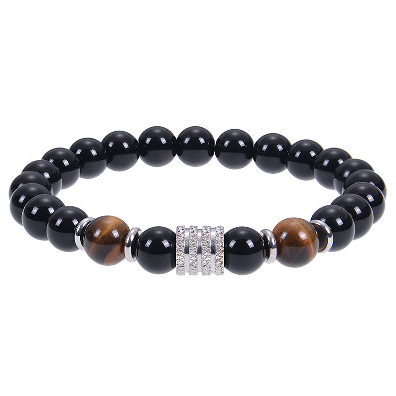 Wholesale 8mm Frosted Stone Beaded Stainless Steel Bracelet for Men