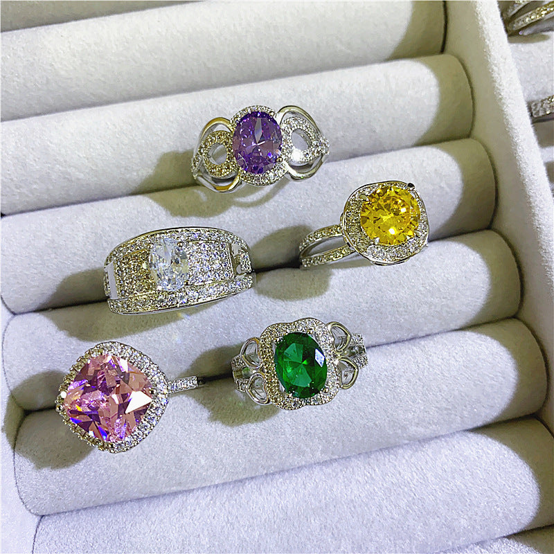 Wholesale 5PCSColorful Zircon Micropaved Gemstone Ring