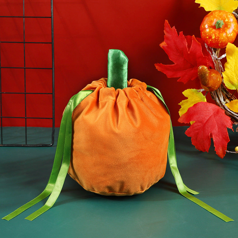 Wholesale Halloween Velvet Drawstring Pumpkin Candy Bag Pumpkin Bag Party Candy Bag Decorative Candy Bag Velvet Bag