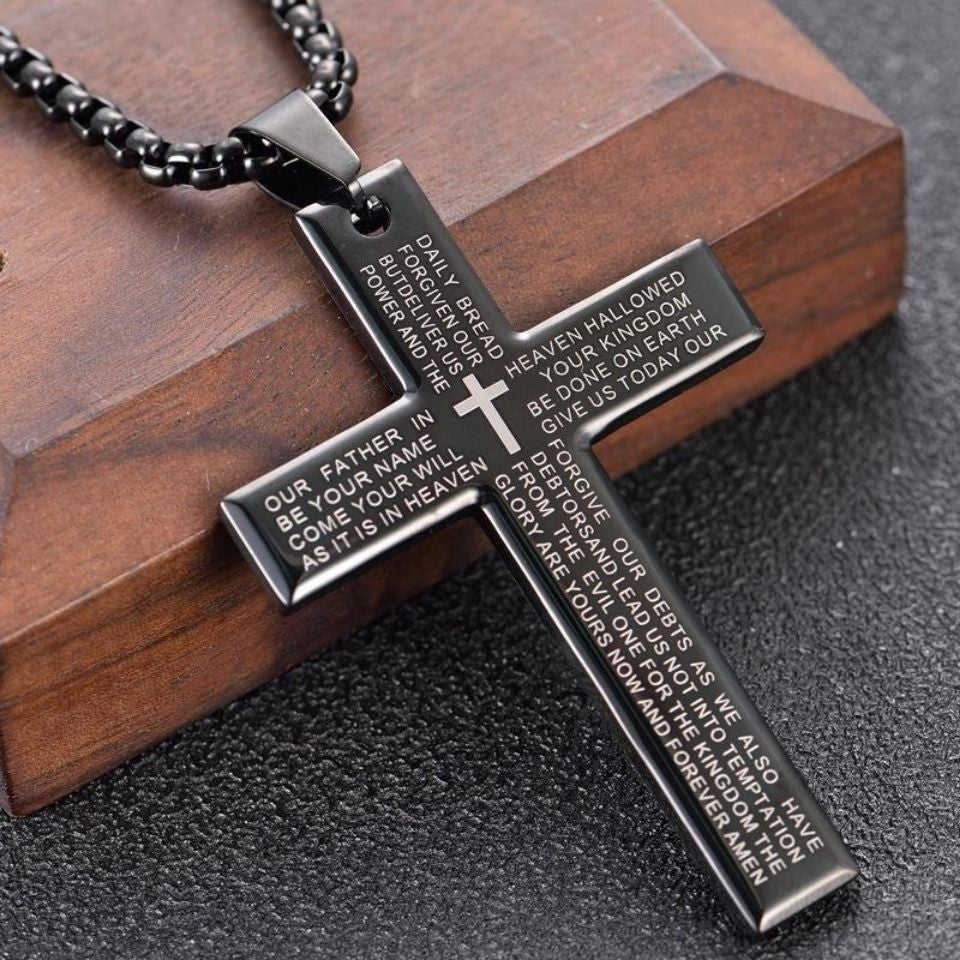 Wholesale Cross Scripture Titanium Steel Cross Necklace
