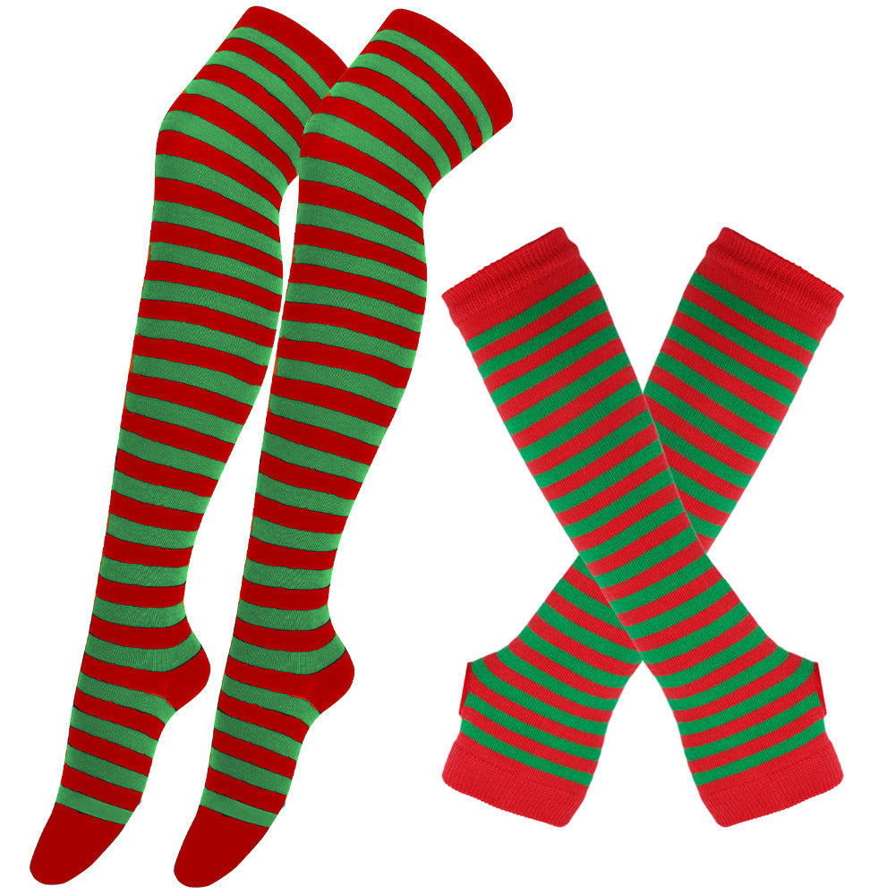 Wholesale Christmas Halloween High Striped Socks Gloves Set