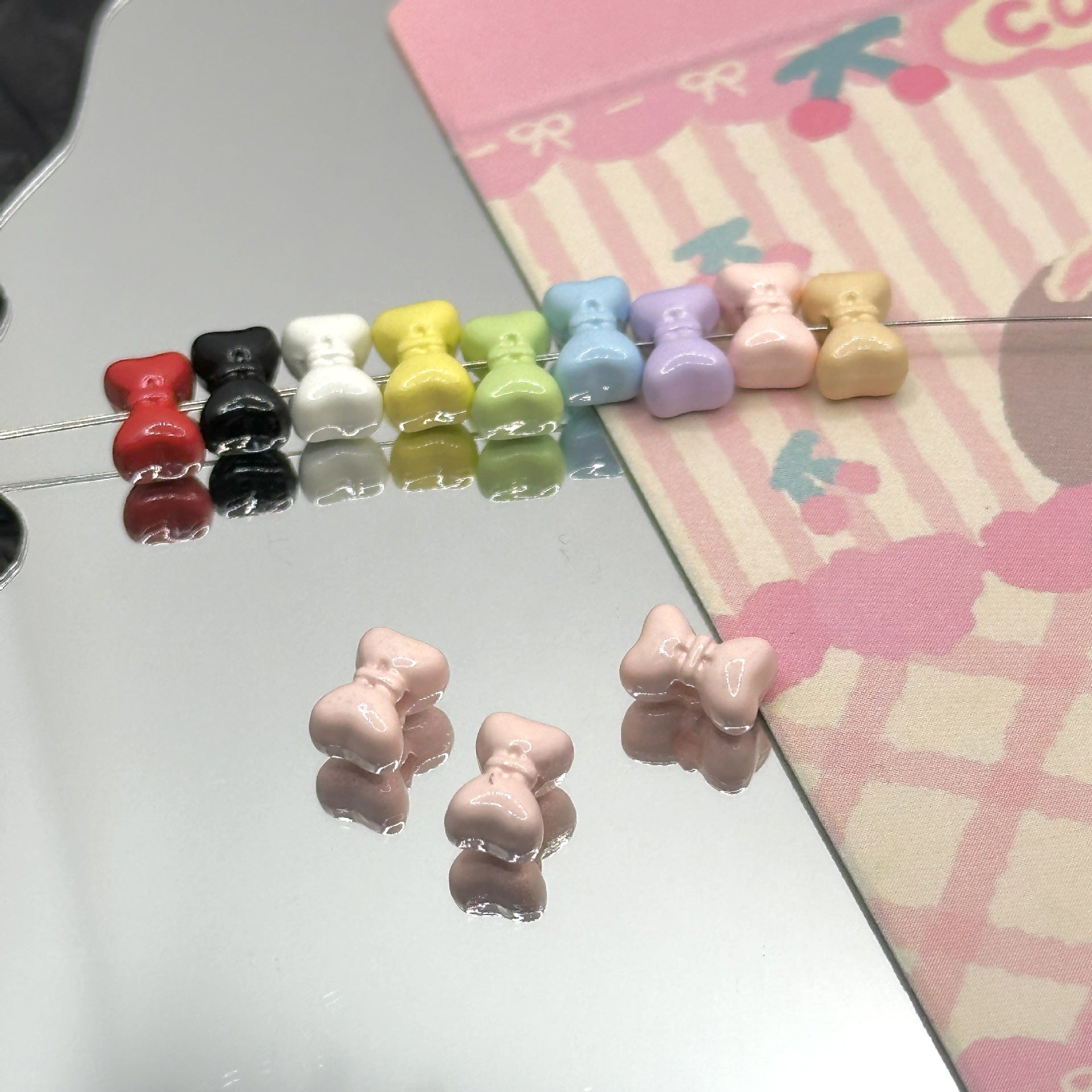 Wholesale 10pcs Mini Bow Separated Beads Colorfulful Painted Alloy Loose Beads Handmade DIY