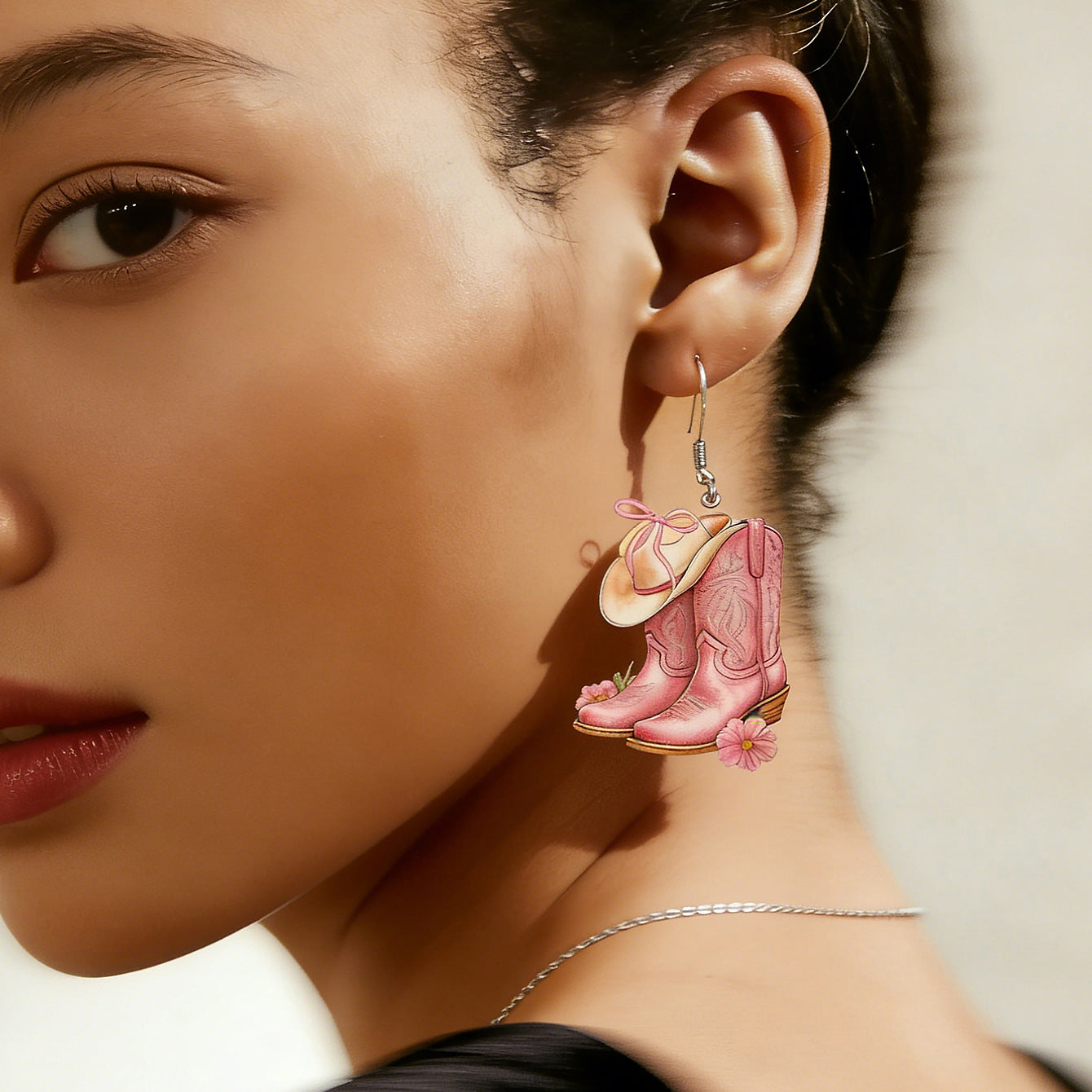 Wholesale Trendy Acrylic Western Cowboy Earrings With Denim Hat And Boot Charms Bowknot Jewelry Accessory