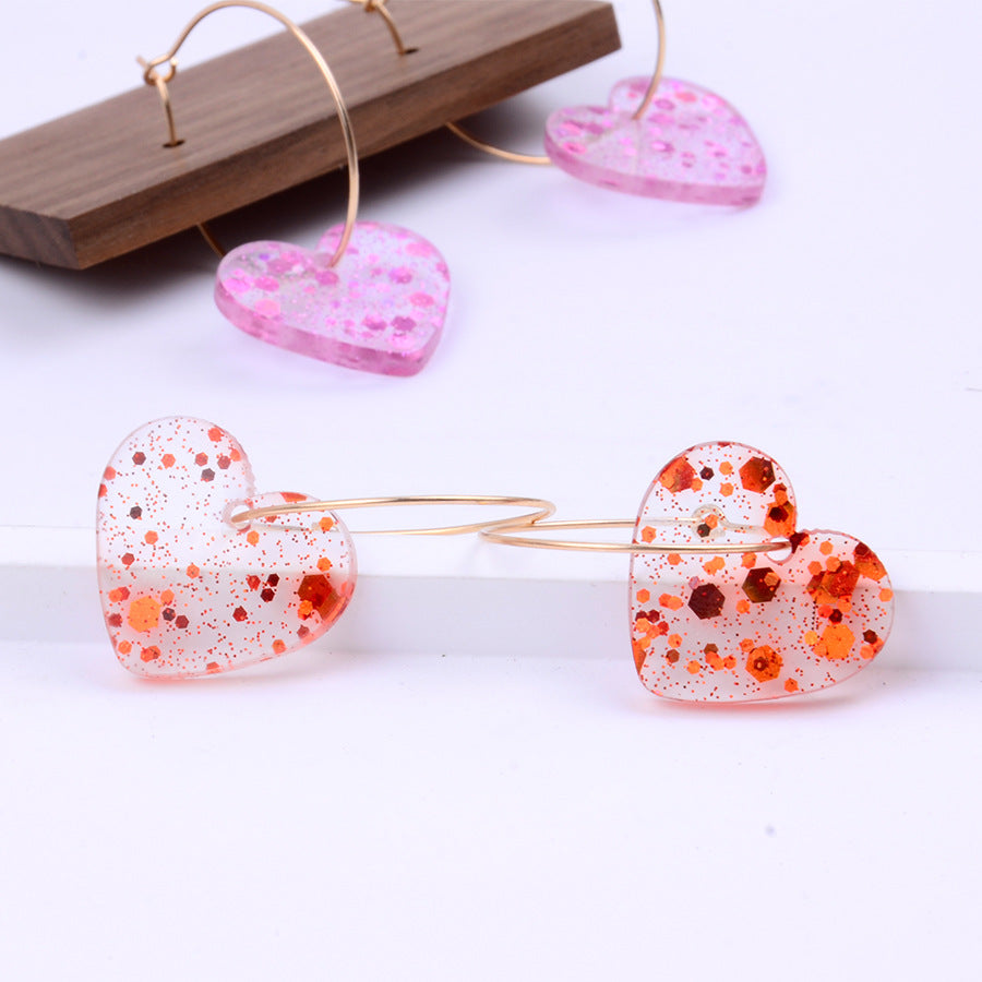 Wholesale   Sequin Heart  Valentine' s Day  Acrylic Earrings
