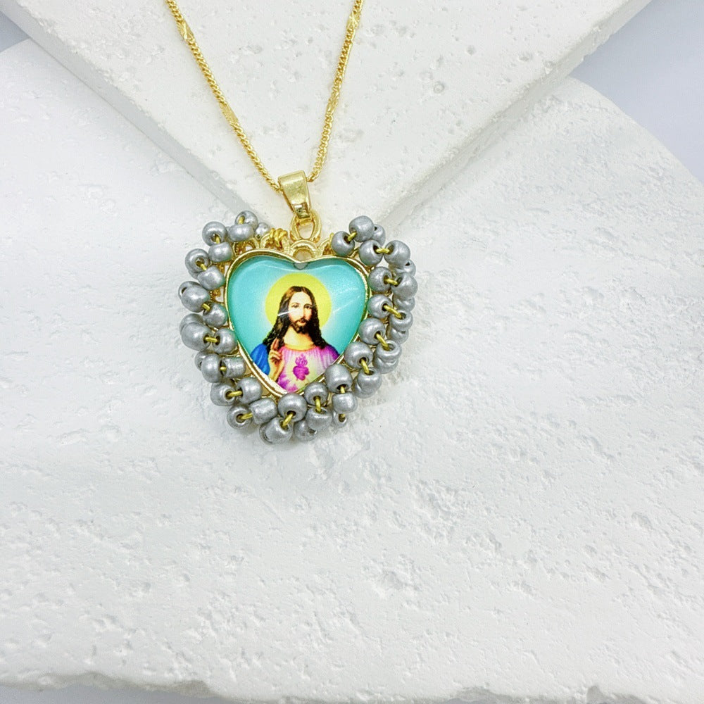 Wholesale Golden Rice Bead Love Pendant heart necklace