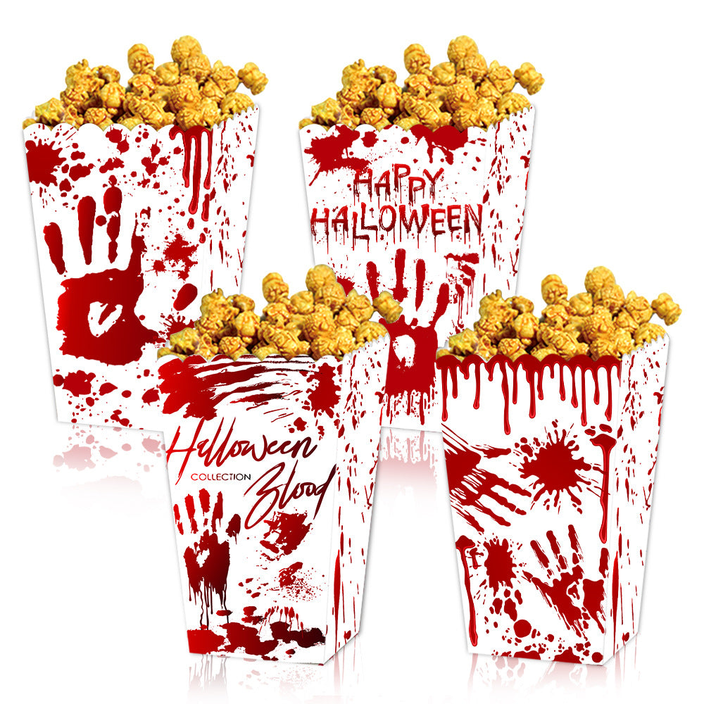 Wholesale 4/8/12pcs/pack Halloween Themed Bloody Hands Scary Snacks Popcorn Carton Party Decoration Supplies