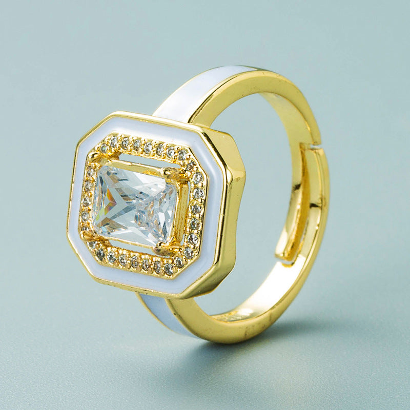 Gold zircon square ring open ring accessory