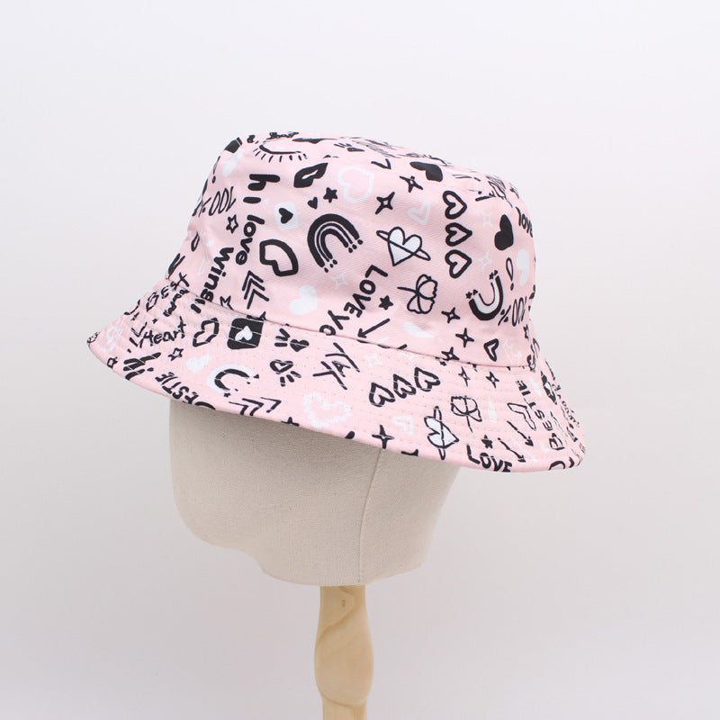 Wholesale Fisherman Hat Valentine's Day Love Printed Basin Hat All-match Casual Sunshade Double-sided Sun Hat Couple Hat
