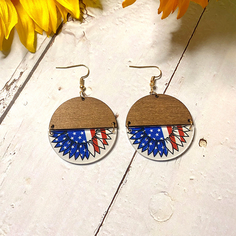 Wholesale American Independence Day Wooden Acrylic Stitching Earrings
