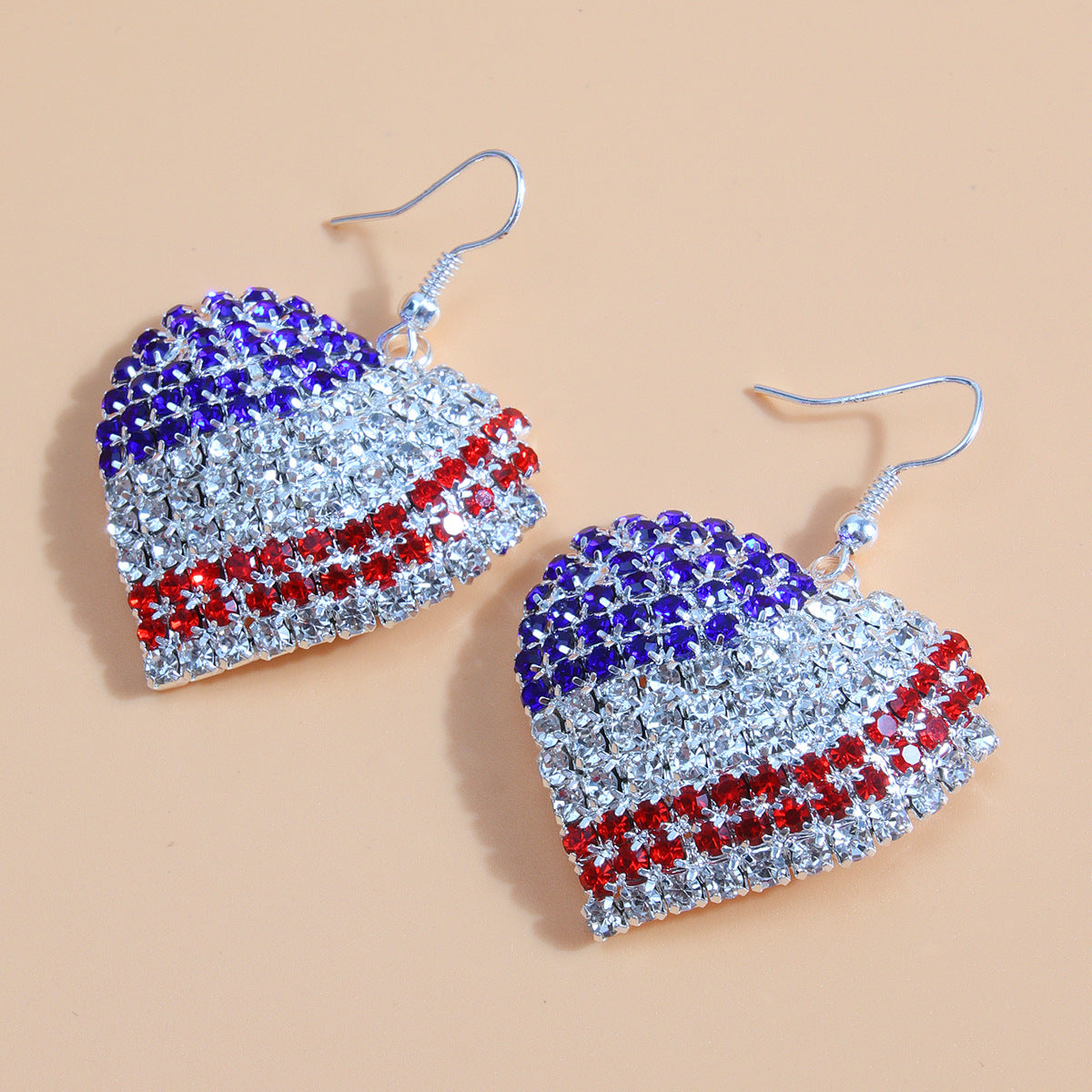 Wholesale Independence Day Diamond-encrusted Flag Five-pointed Star Pendant Earrings