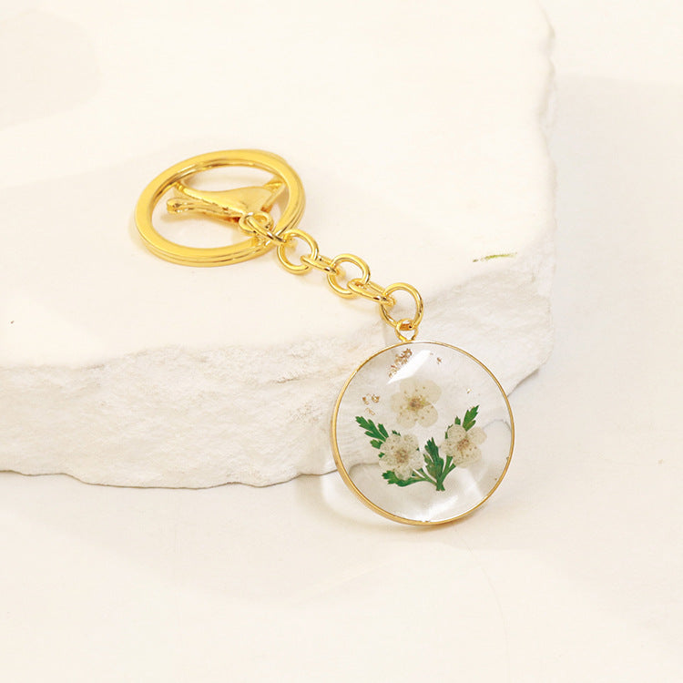 Wholesale 6pcs Dried Flower Resin Specimen Month Flower Keychain