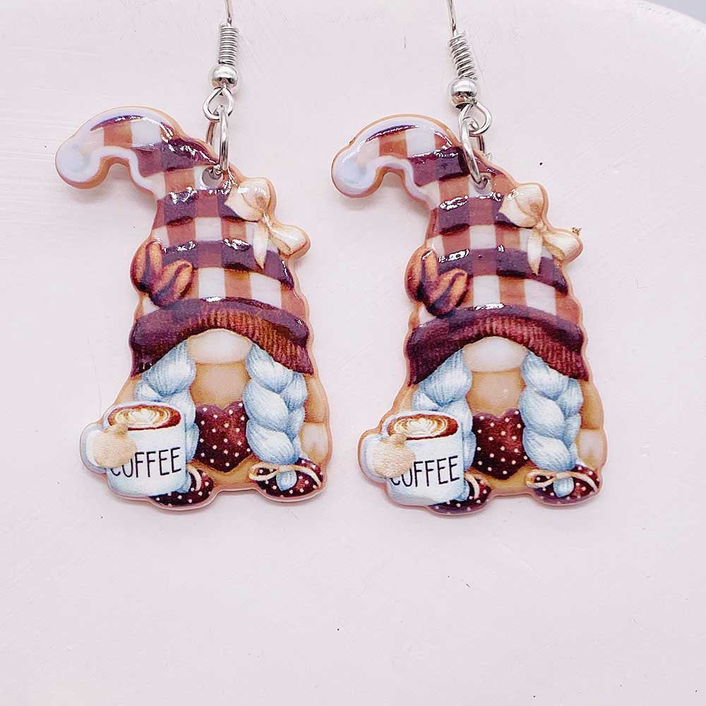 Wholesale Christmas Double Sided Printing Hat Gnome Acrylic Earrings