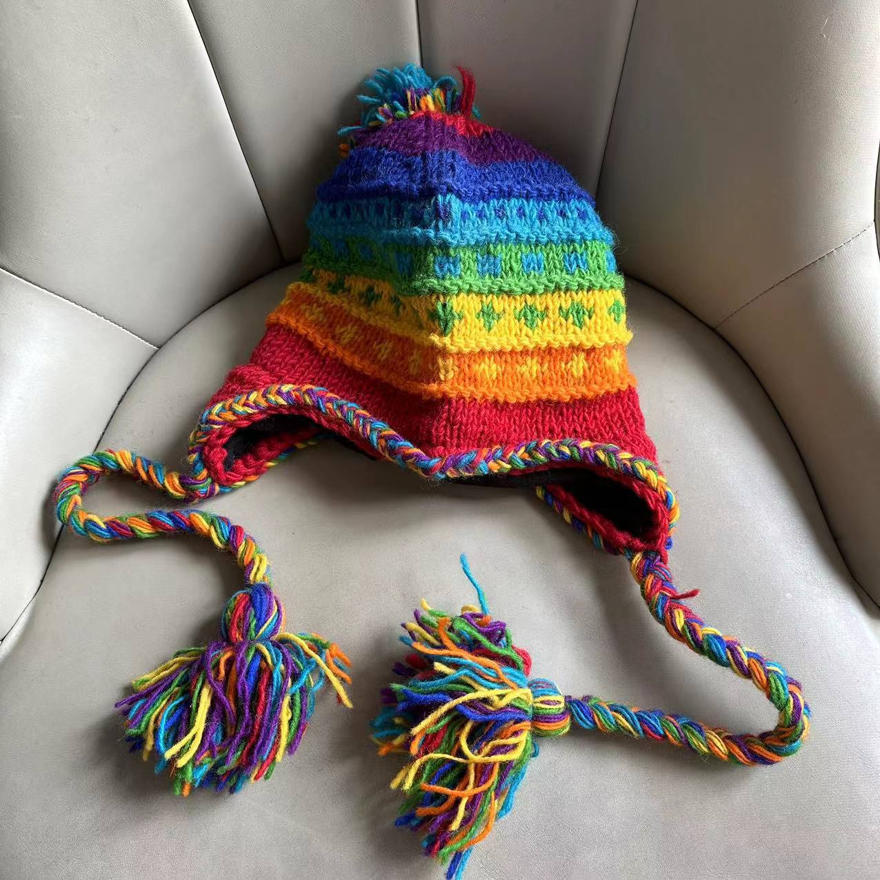 Wholesale Wool Warm Rainbow Plus Velvet Thick Earmuffs Beanie