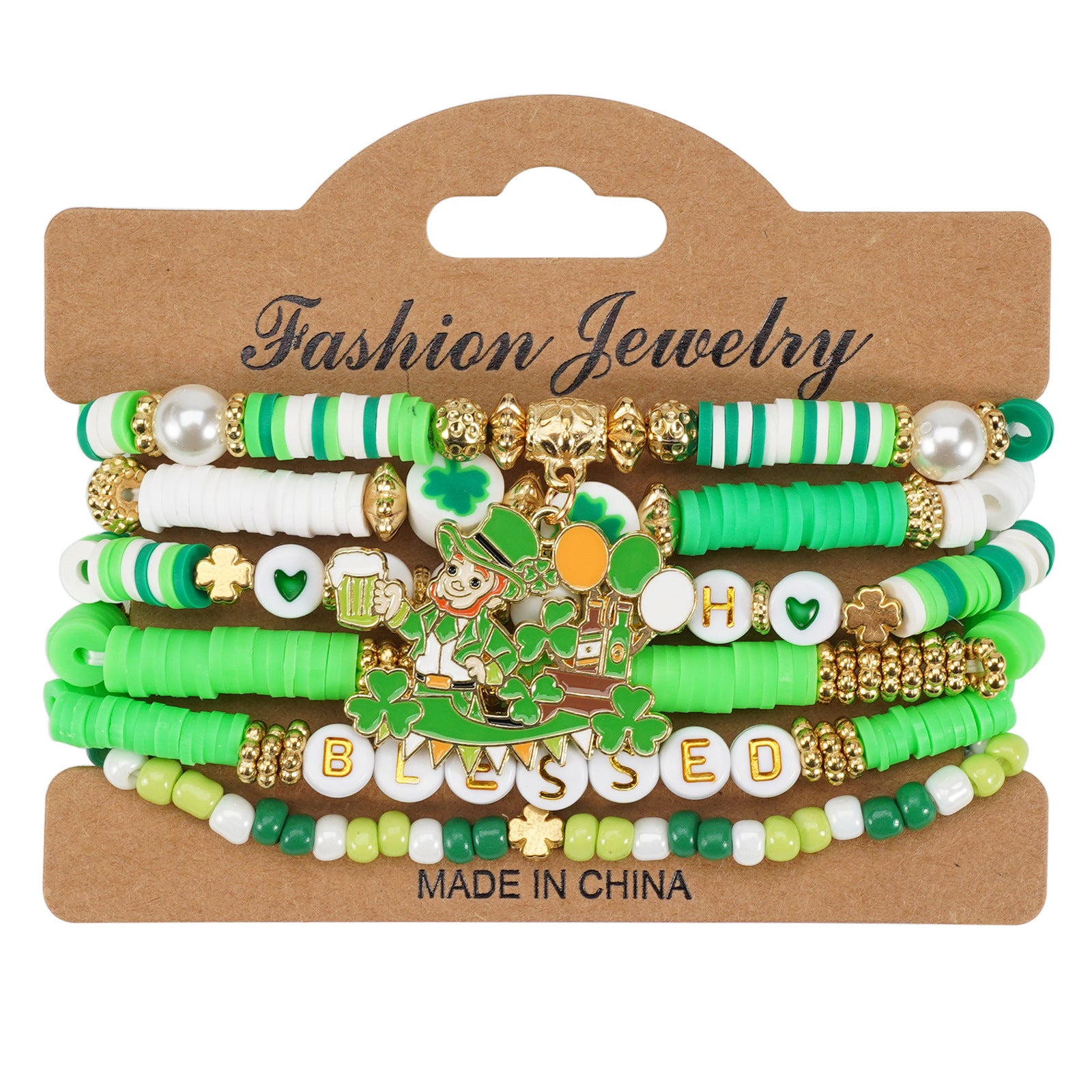 Wholesale St.  Patrick' s Day Green Clover Wine Glass Hat Bracelet
