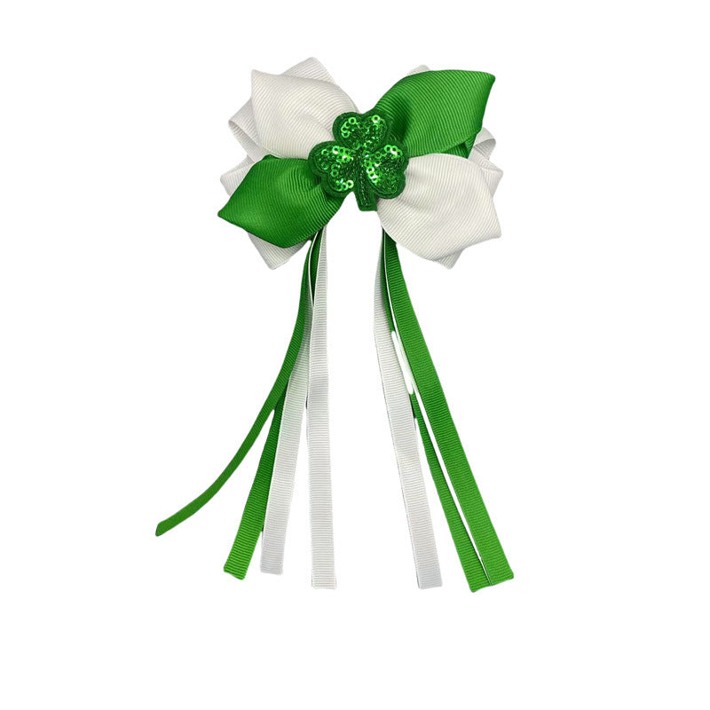 Wholesale St.  Patrick' s Day Green Clover Bow Hair Clip