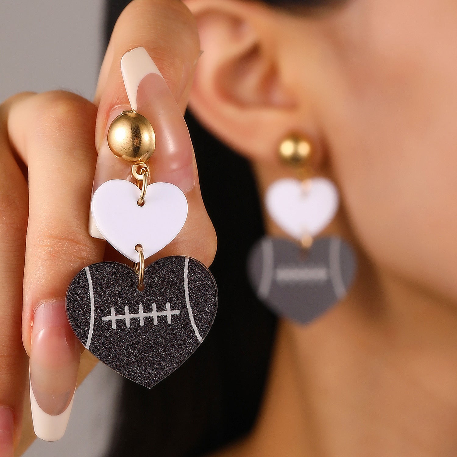 Wholesale Vintage Acrylic Heart Panel Double Heart Rugby Drop Earrings