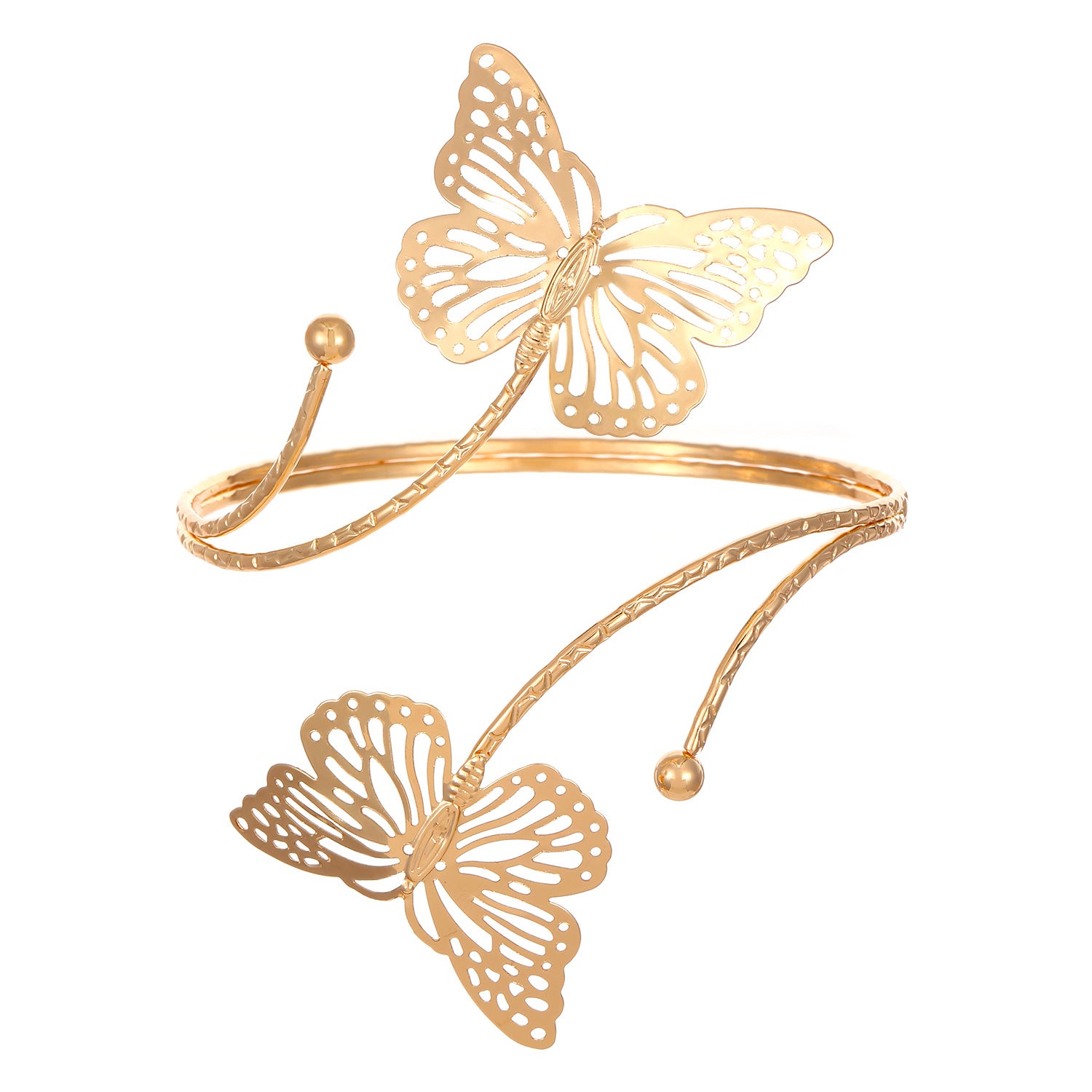 Wholesale Gold Butterfly Rhinestone Open Arm Cuff Metal Flower Hollow Design Fashion Jewelry Accessory Everyday Wear Gift Boutique Resale