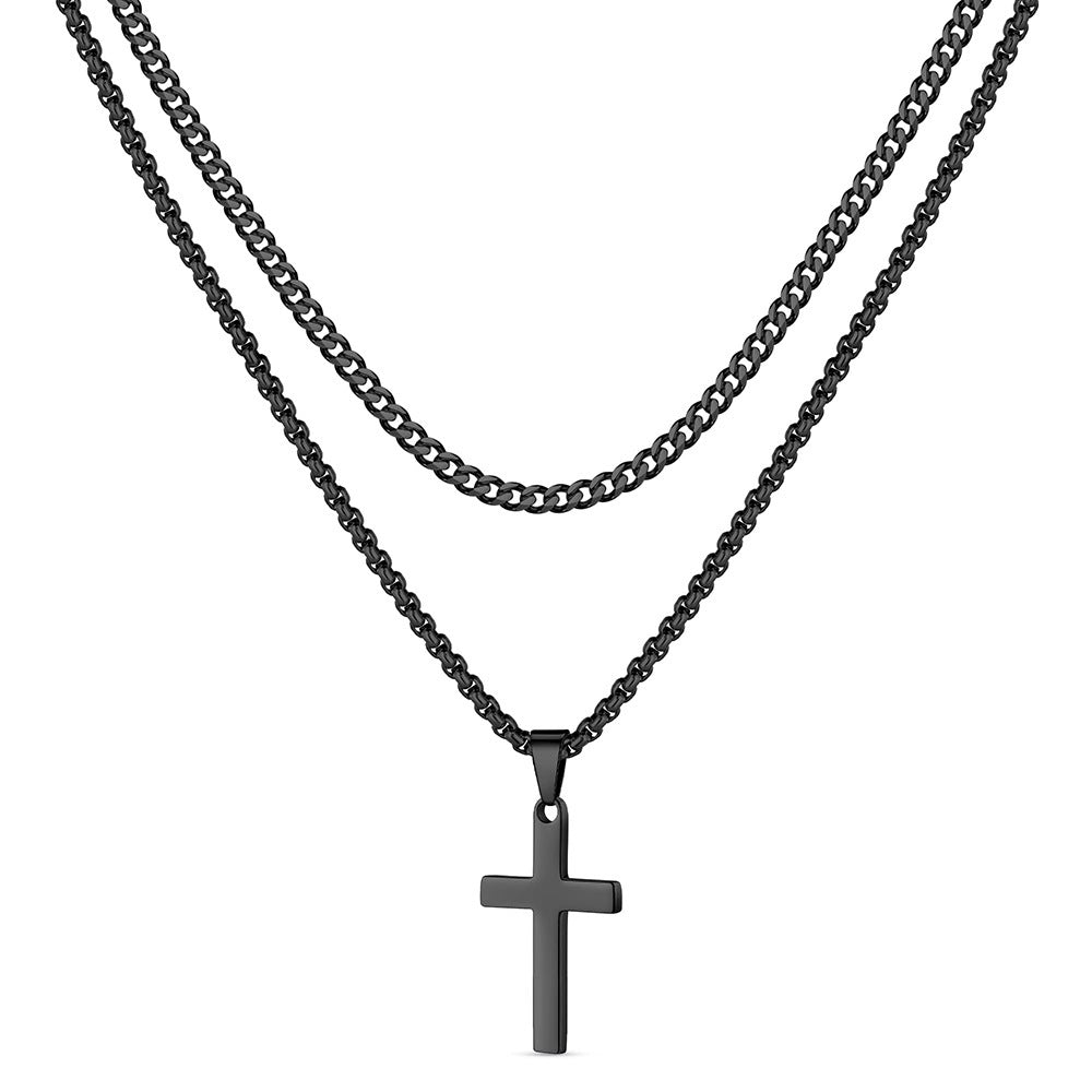 Wholesale Snake bone chain double layered cross pendant stainless steel necklace