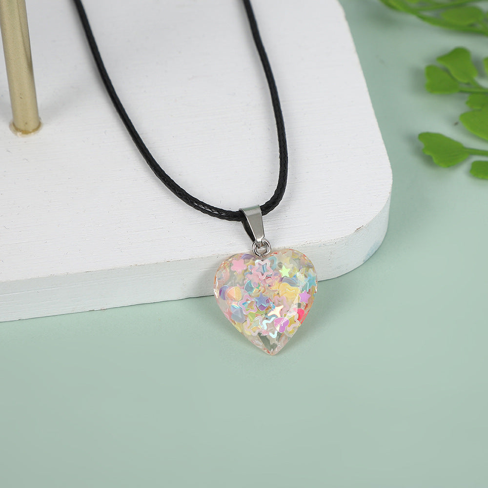 Wholesale Luminous Love Multi colored sequin Peach Heart Necklace