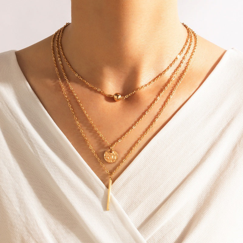 Wholesale Butterfly Letter Disc Three Layer Necklace