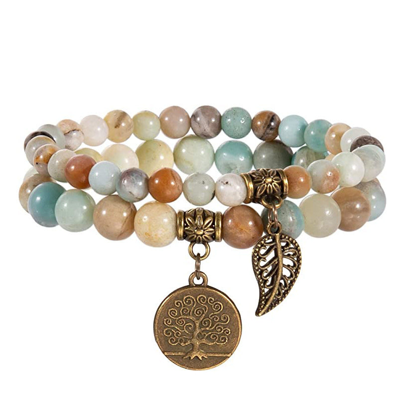 Wholesale Tree Of Life Leaf Pendant Bracelet Set Colorful Stone Beaded Jewelry For Everyday Wear Boutique Resale