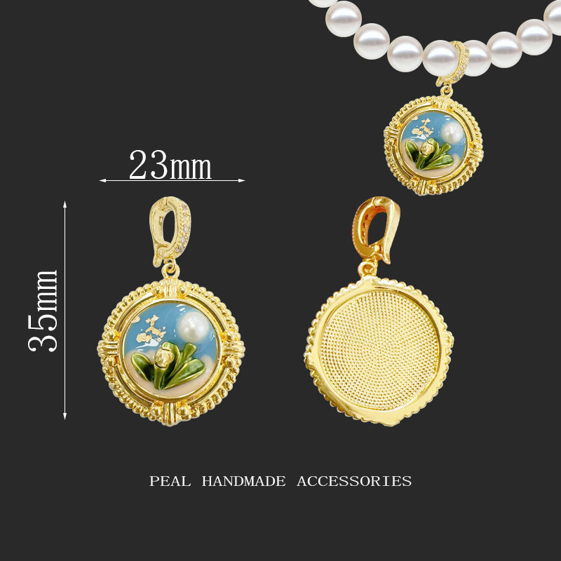 Wholesale Pearl Necklace Melon Buckle Pendant Oil Dropping Oil Painting Style Rose DIY Pearl Necklace Sweater Chain Accessories New