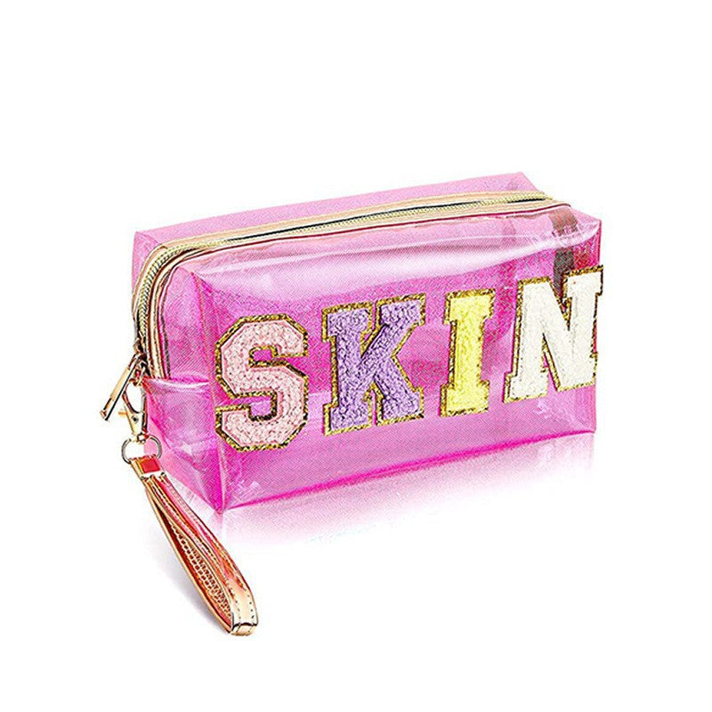 Wholesale Laser PVC Large Capacity Embroidered Letter Sticker Toiletry Bag Storage Bag