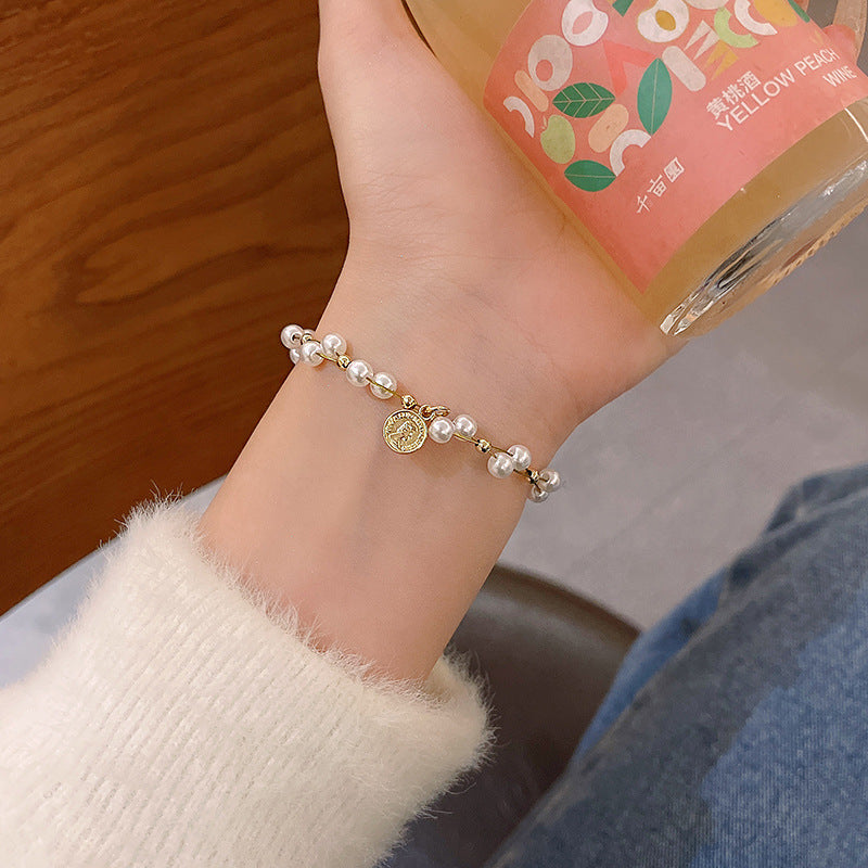 Wholesale Vintage Pearl Niche Advanced Titanium Steel Bracelet For Women