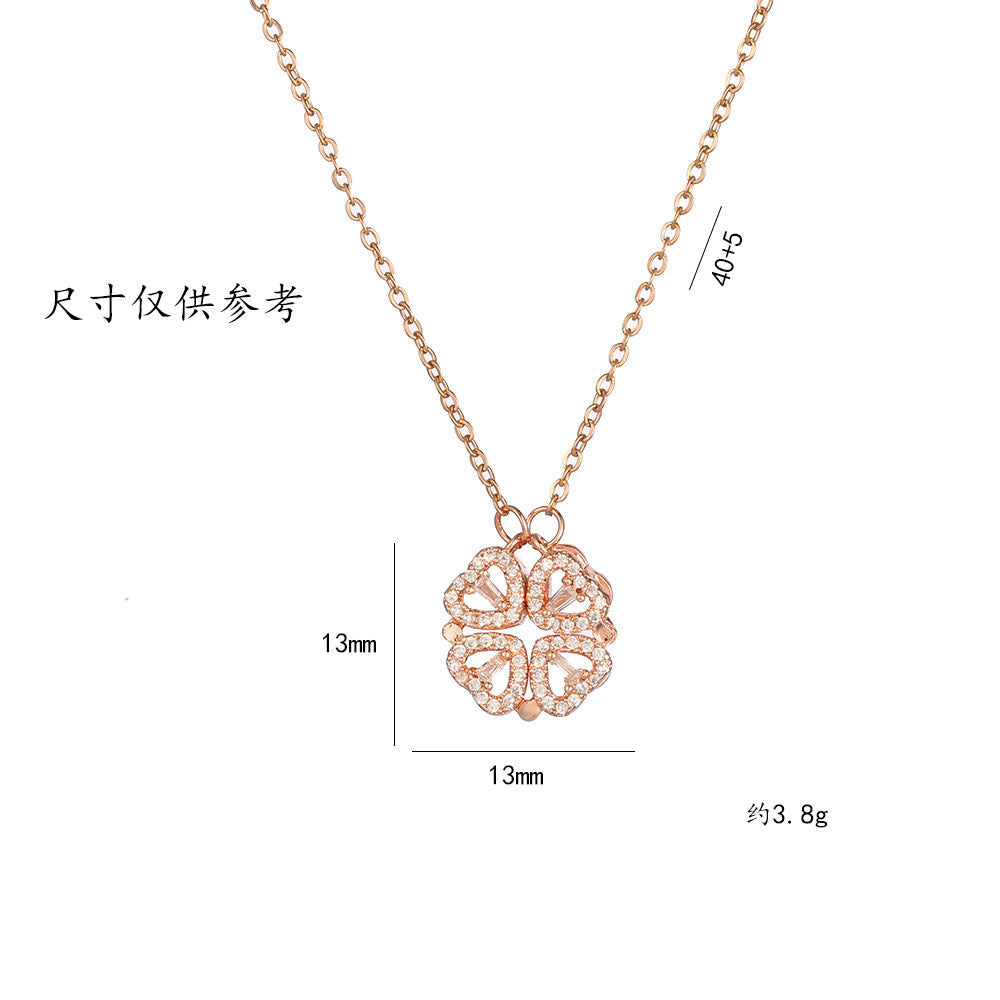 Wholesale heart to heart open and close four leaf flower fashion necklace