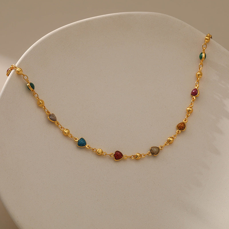 Wholesale Colorful Love Gold Plated Clavicle Chain Necklace