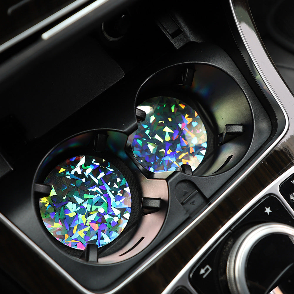 Wholesale Thickened Car Tea Coaster Anti-slip Mat with Laser PU Pattern