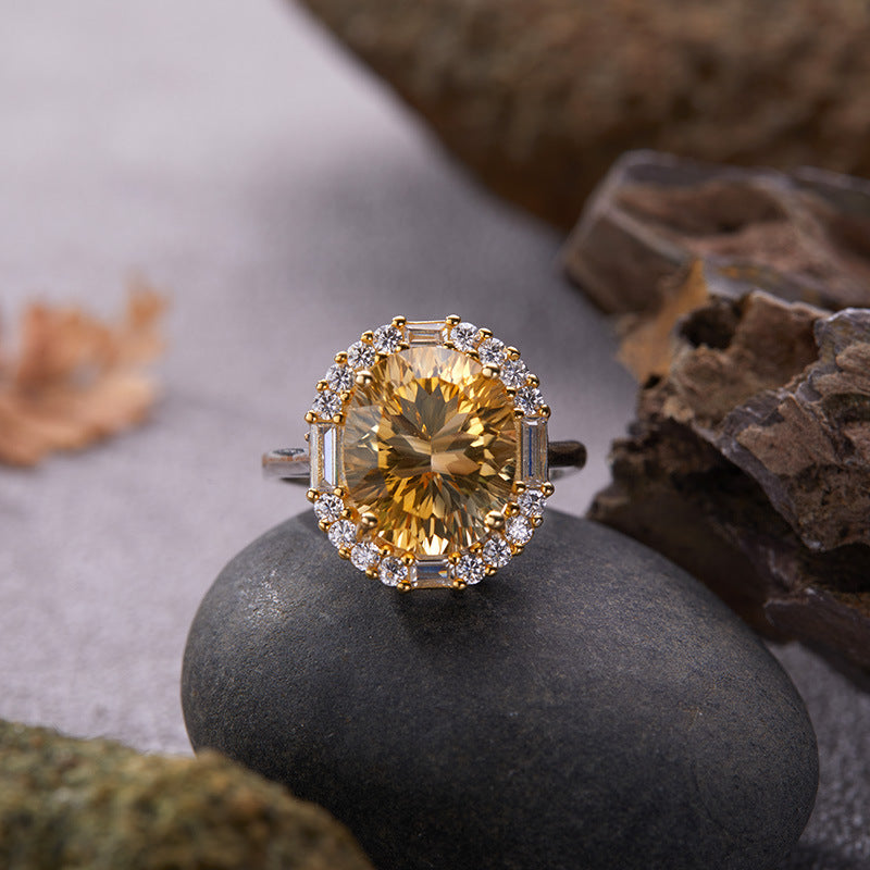 Wholesale Sterling Silver Natural Yellow Amethyst Colored Gemstone Ring