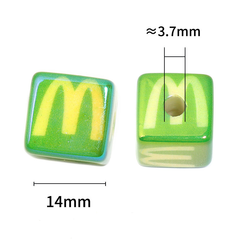 Wholesale 50pcs Acrylic Six sided Printed Square Colored Letter Blocks DIY Beads