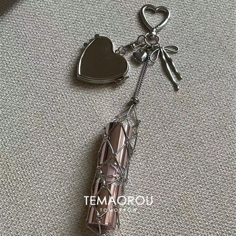 Wholesale Silver mesh bag with hand cream lipstick pull-out bag hanging chain